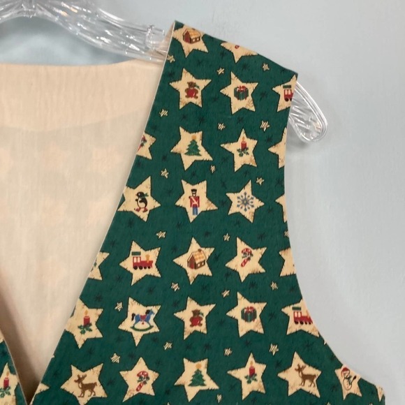 VINTAGE Handmade Holiday Stars Christmas Folk Art Button Up Vest Farmhouse Large - Picture 9 of 12